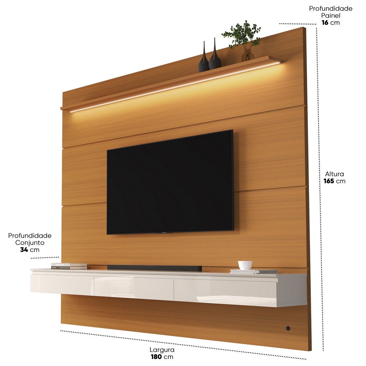 Home Suspenso até 75" Norton 1.8 (Bliss + Aspen) Cedro/Off White - EDN MÓVEIS - Imagem 4