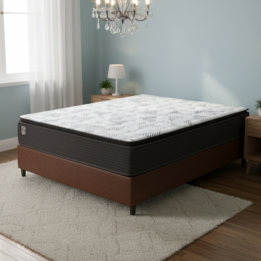 Colchão Casal Ravena D26 + Base Box Simples Corino Marrom - UMAFLEX + BIOSTAR