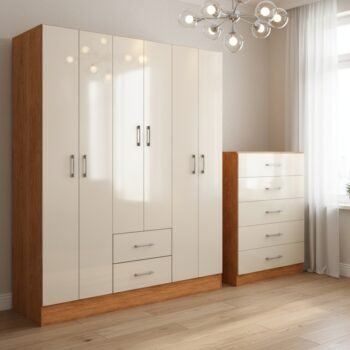 Guarda-Roupa 6 Portas Jamaica 6002 + Cômoda 5 Gavetas Aruba Cinamomo/Off White – FELLICCI