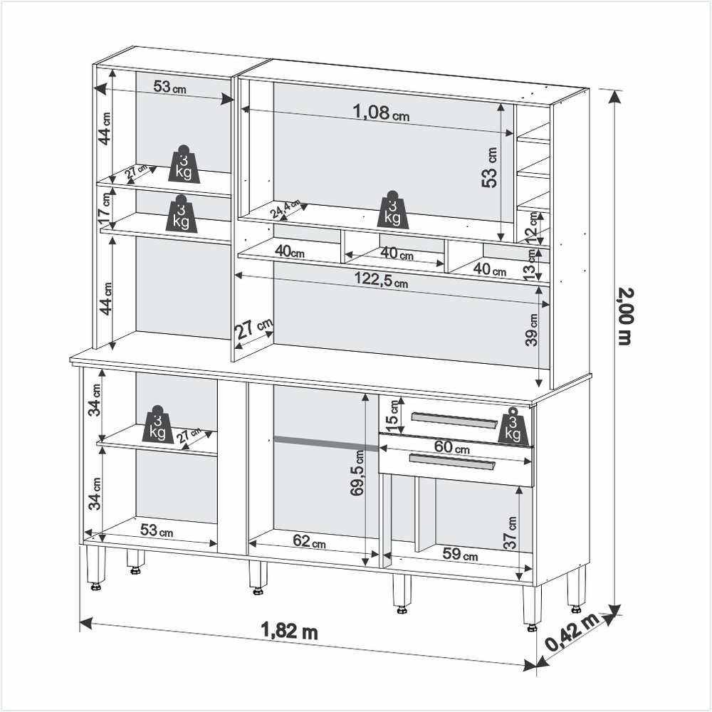 Kit Cozinha Alexia 1,80 Cinamono/Grafite – IMOP - Imagem 4