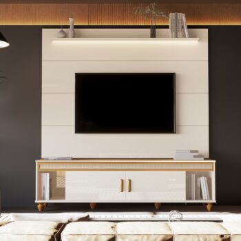 Painel até 75" Bliss + Rack Comodoro 1.8 Off White/Cedro - EDN MÓVEIS