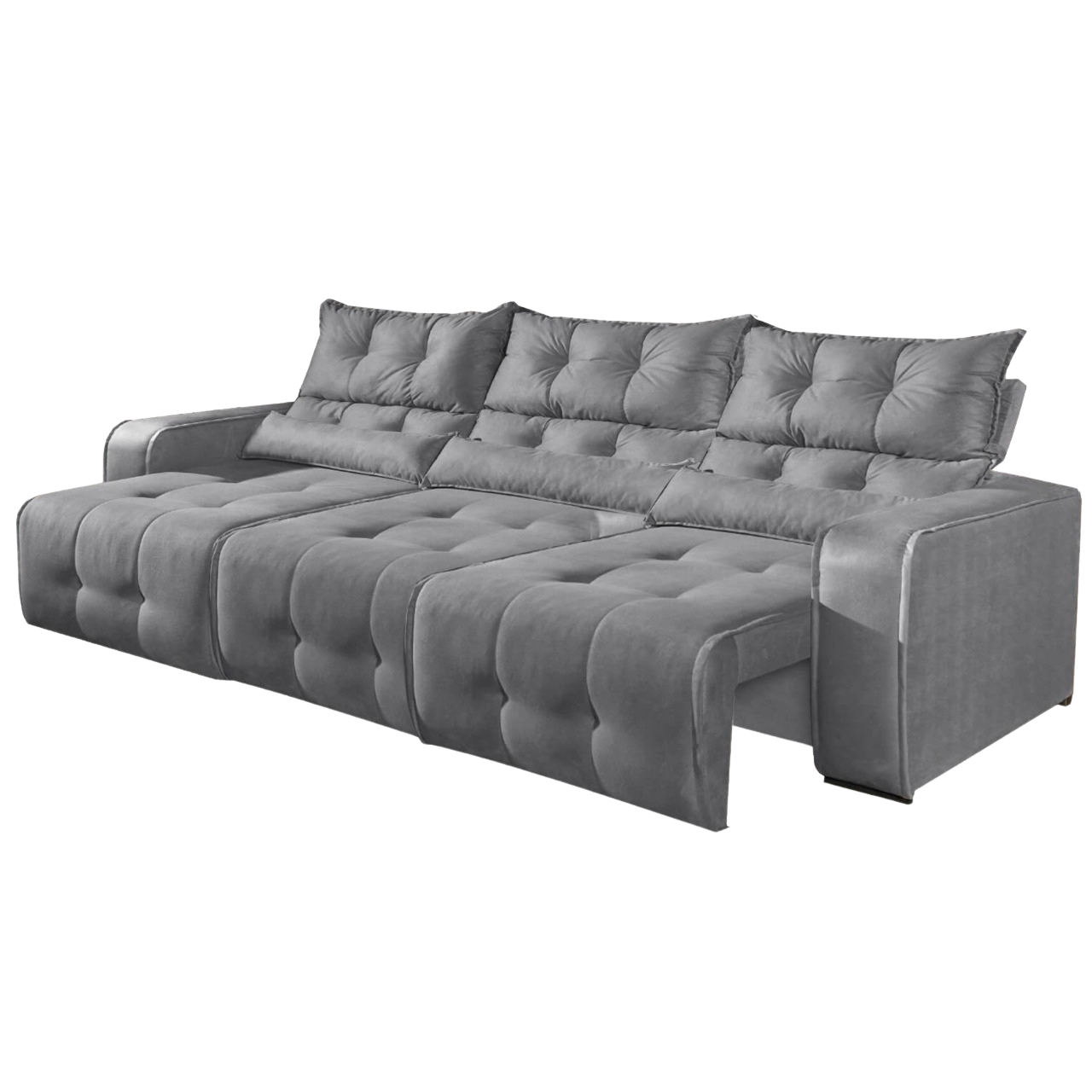 Sofá Retrátil e Reclinável Premier/Minas 2,50 m Veludo Cinza 508 - DECORAR ESTOFADOS - Imagem 2