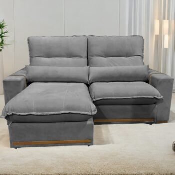 Sofá Retrátil e Reclinável Hórus 2,00 m Veludo Cinza 101 - ZARAT ESTOFADOS