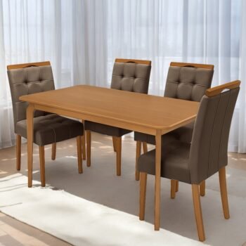 Mesa Alegra 120 Cinamomo com 4 Cadeiras Sophia Veludo Marrom – JCM MOVELARIA + WM DECOR