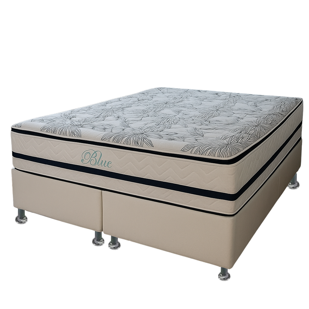 Colchão Queen Blue D33 + Base Box Simples Corino Branco – PAROPAS + ALTO NÍVEL CAMAS E COLCHÕES - Imagem 2