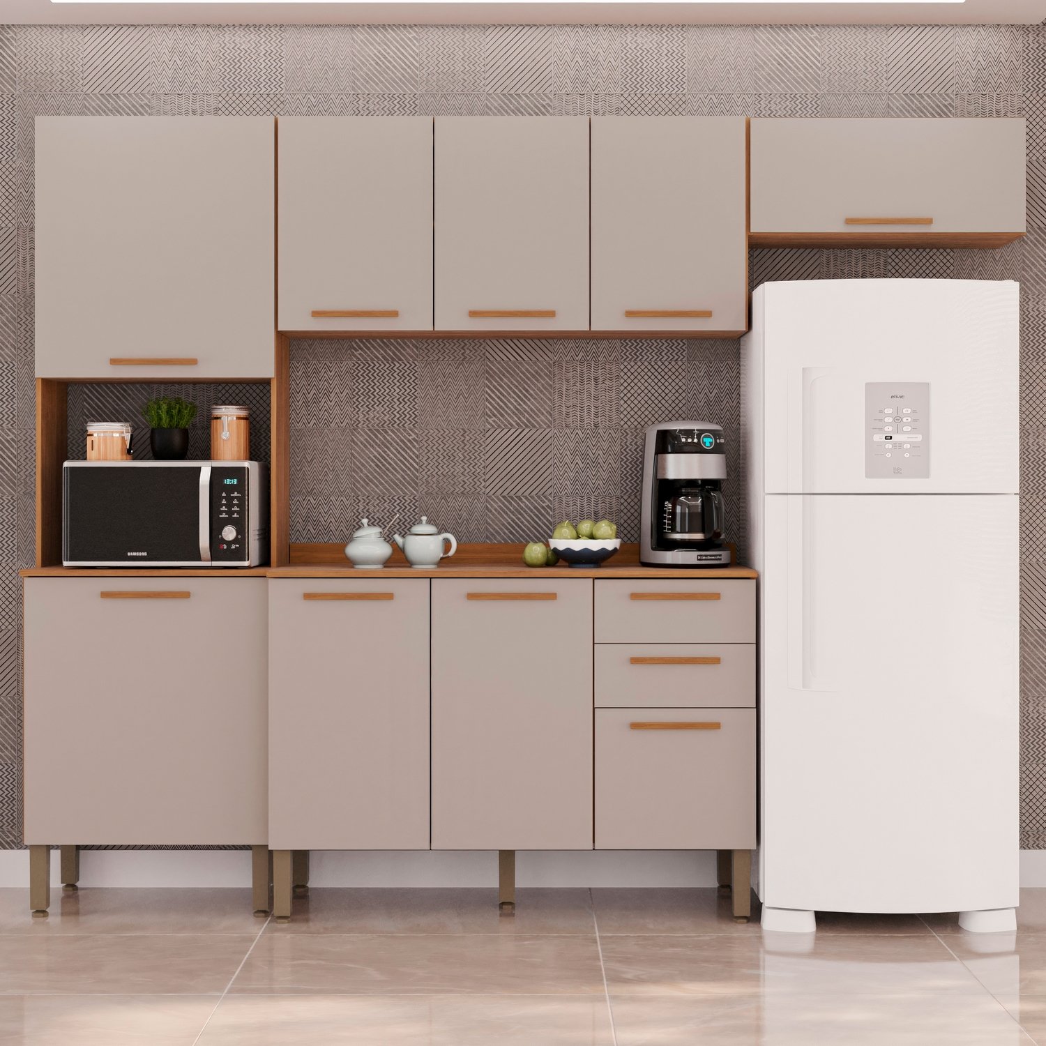 Cozinha Completa New Valência Cinamomo/Off White - SALLÊTO