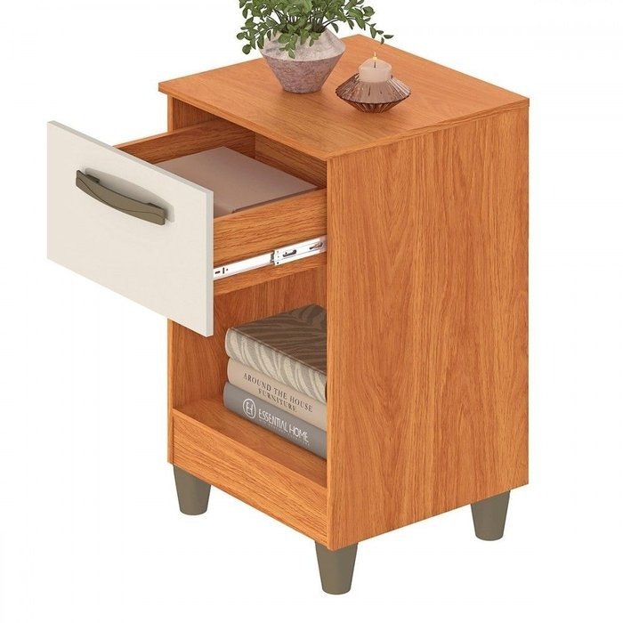 Mesa de Cabeceira Prada MC210 Cinamomo/Off White - FELLICCI - Imagem 2