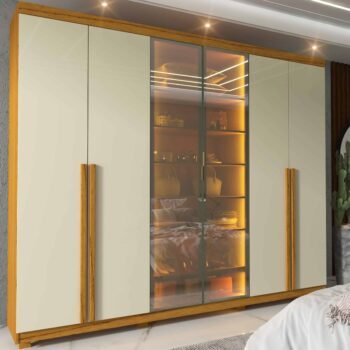 Guarda-Roupa Imperatriz 2,30 m 6 Portas/2 Reflecta Naturale/Off White - GELIUS