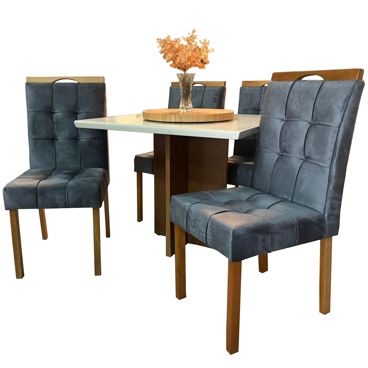 Mesa Salinas/Helô/Los Angeles 120 Cinamomo/Off White com 4 Cadeiras Sophia Veludo Cinza Grafite – CEL MÓVEIS + WM DECOR - Imagem 3