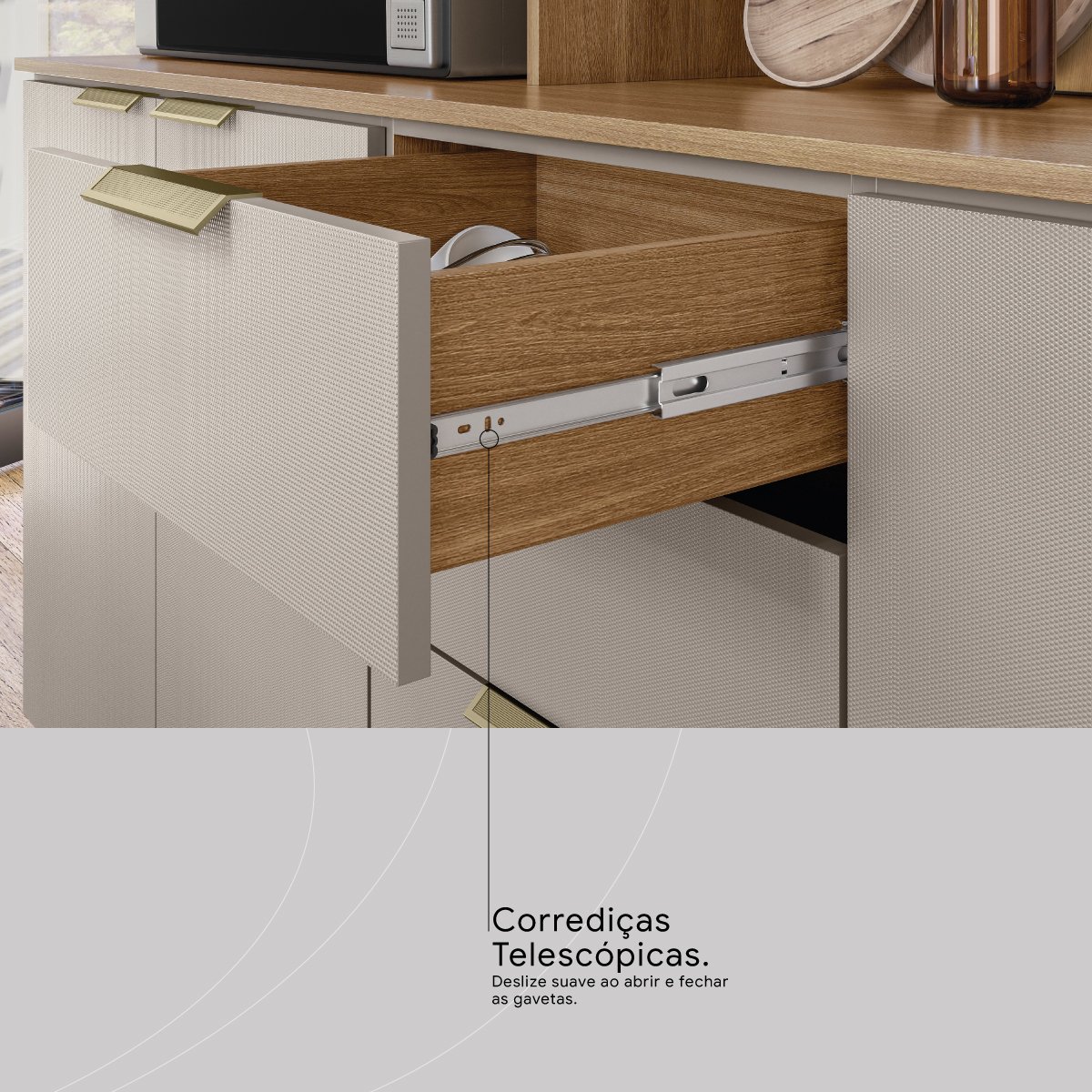 Kit Cozinha Amora 1,98 m Amêndola/Nude Prime TX – DEMÓBILE - Imagem 5