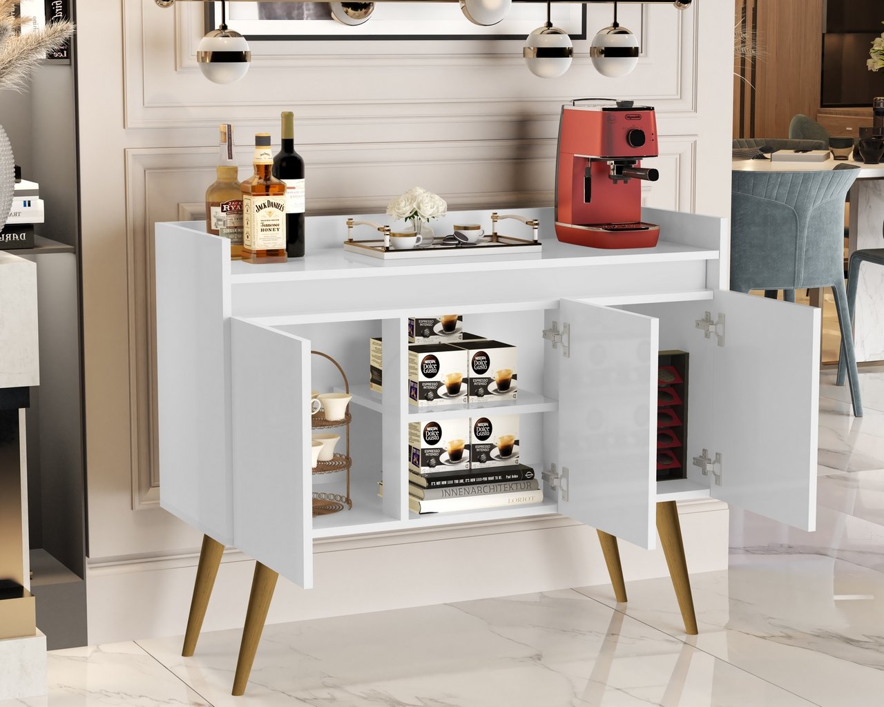 Buffet 3 Portas Gold Branco/Mel/Branco – MÓVEIS PRIMUS - Imagem 5