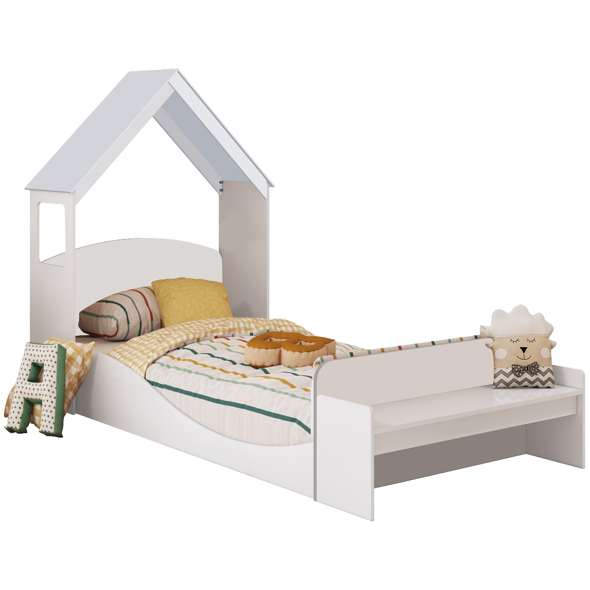 Kit Casinha + Cama Solteiro Lua Branco Brilho - PEROBA MÓVEIS - Imagem 6