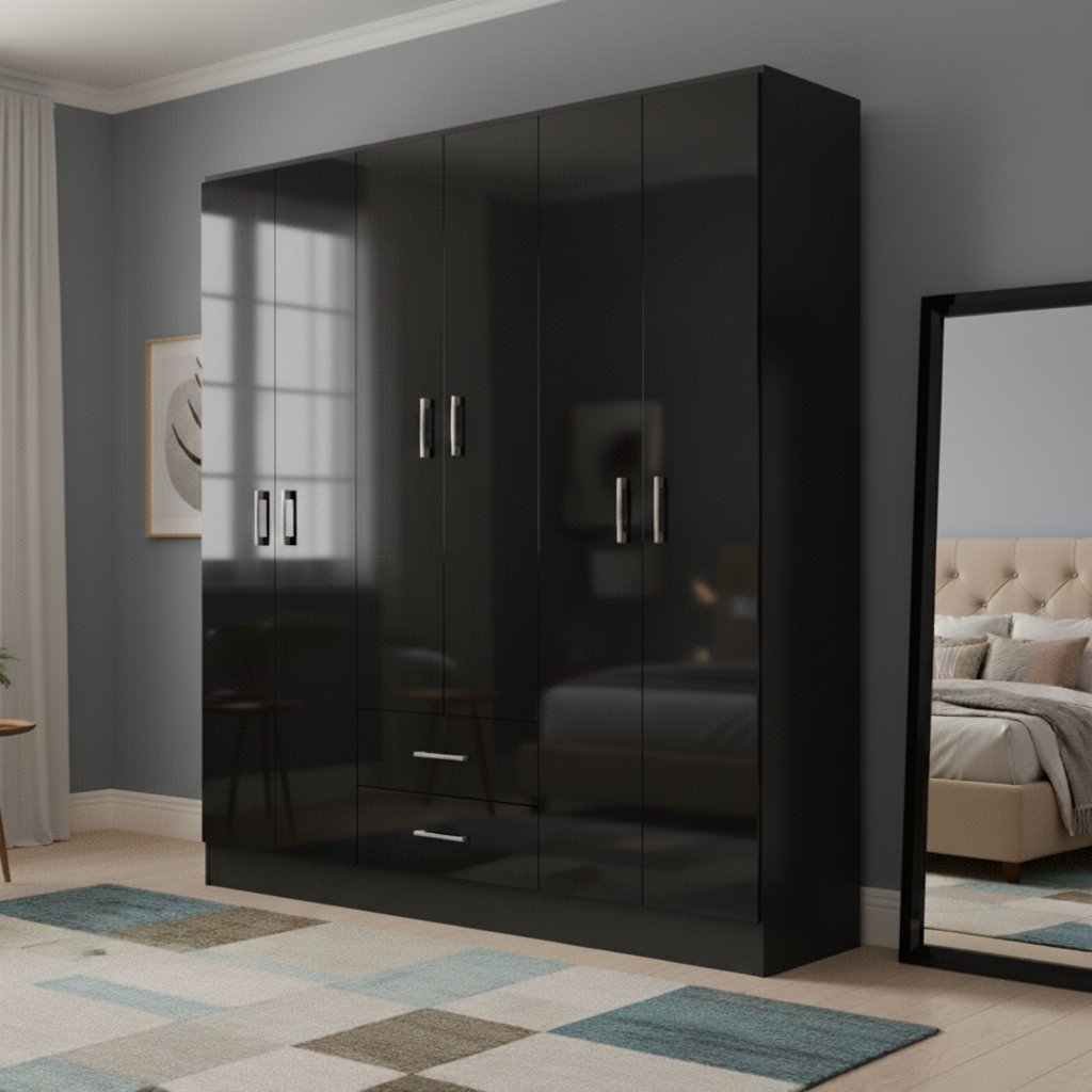 Guarda-Roupa 6 Portas Jamaica 6002 1,34 m Preto - FELLICCI