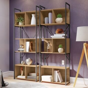 Kit com 2 Estantes Alta com 6 Nichos LI014 Freijó/Preto Fosco – KAPPESBERG