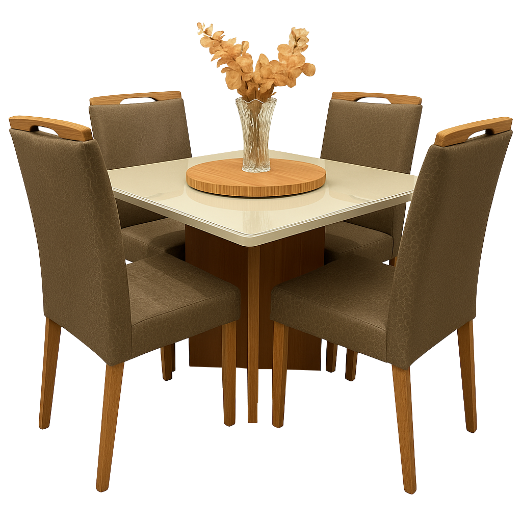 Mesa Salinas/Helô/Los Angeles 120 Cinamomo/Off White com 4 Cadeiras Priscila Veludo Marrom 1011 – CEL MÓVEIS + CARVALH - Imagem 4