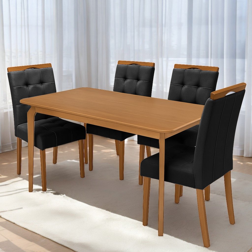 Mesa Alegra 120 Cinamomo com 4 Cadeiras Sophia Veludo Preto – JCM MOVELARIA + WM DECOR