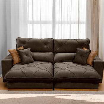 Sofá Retrátil e Reclinável Aquiles/Gran Bello 2,50 m Veludo Marrom 105 - ZARAT ESTOFADOS