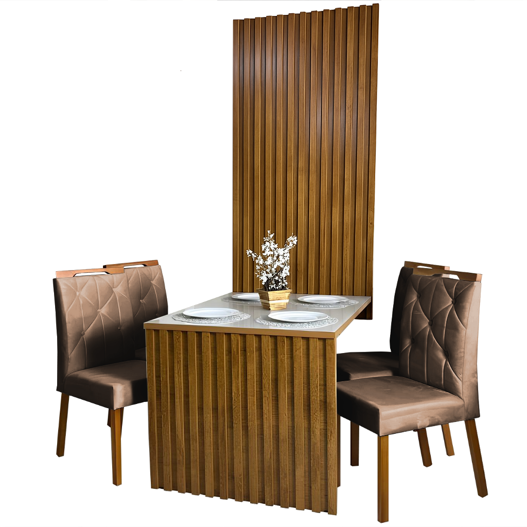 Mesa Cancun 120 Cinamomo/Off White com 4 Cadeiras Yasmim Veludo Marrom – CEL MÓVEIS + KM DECOR - Imagem 2
