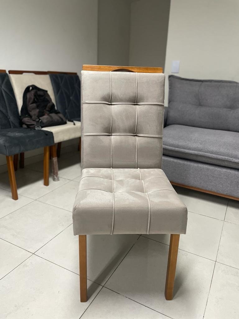 Mesa Alegra 120 Cinamomo/Off White com 4 Cadeiras Sophia Veludo Bege – JCM MOVELARIA + WM DECOR - Imagem 2