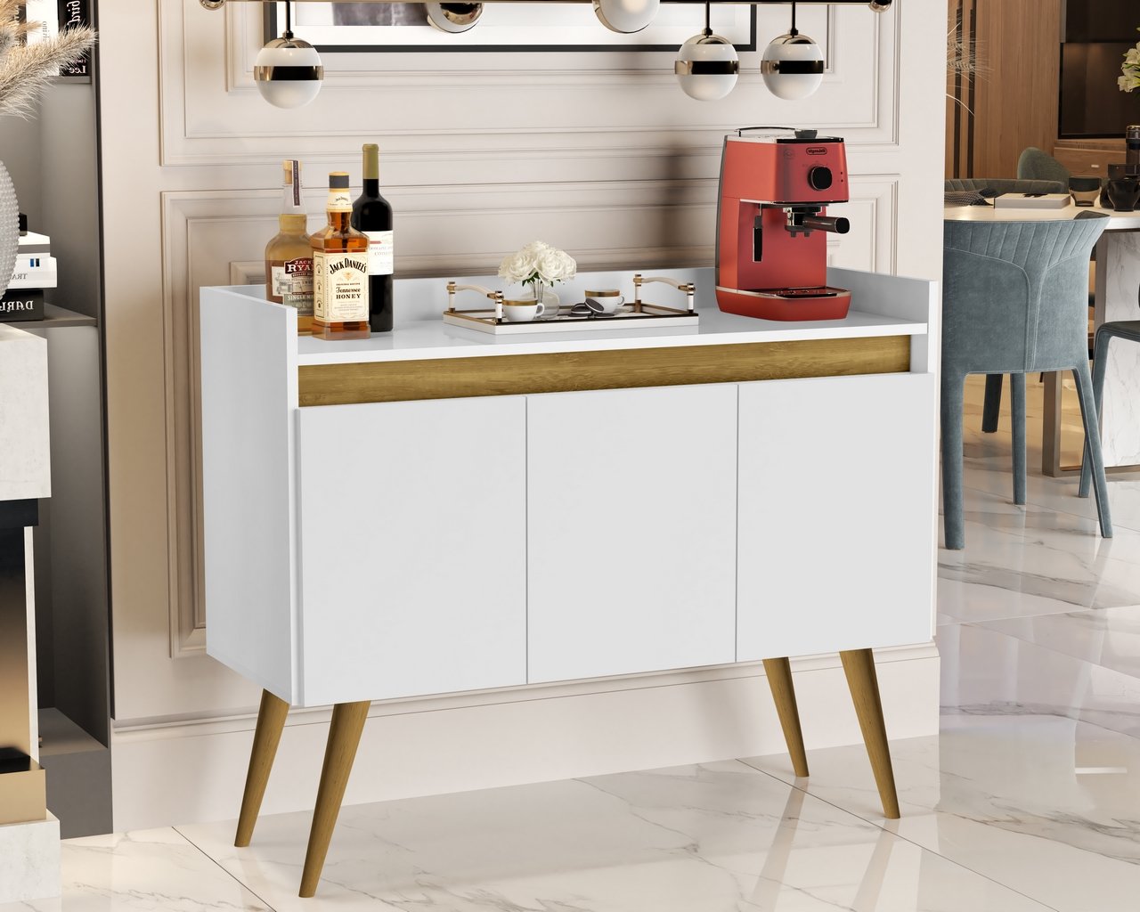 Buffet 3 Portas Gold Branco/Mel/Branco – MÓVEIS PRIMUS - Imagem 2