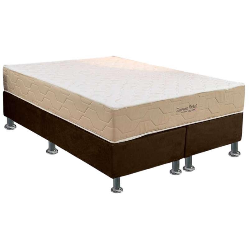 Colchão Queen Supreme Pocket D26 + Base Box Simples Corino Marrom – INOVAFLEX + ALTO NÍVEL CAMAS E COLCHÕES - Imagem 2