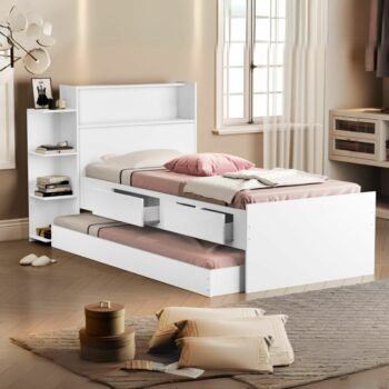 Cama Solteiro Baú Isa + Auxiliar Mili Branco - MADEC/VJ MÓVEIS