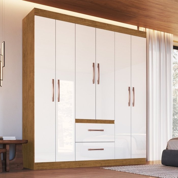 Guarda-Roupa Santiago 90906 1,80 m Off White/Nogueira - DORIPEL