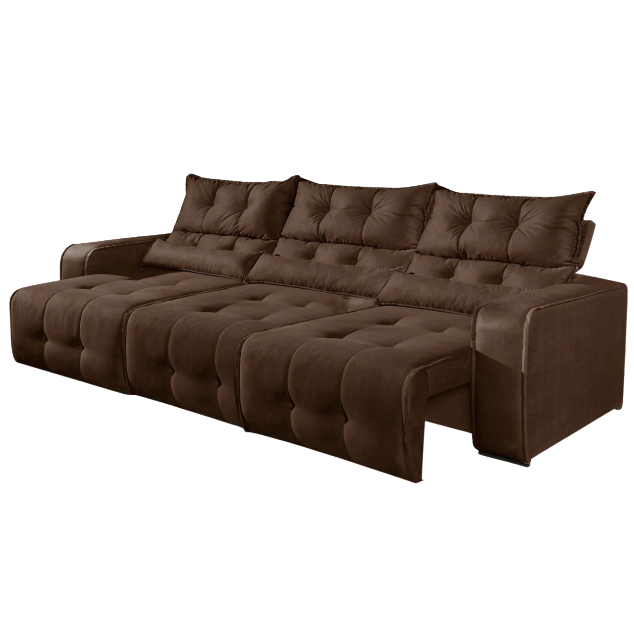 Sofá Retrátil e Reclinável Premier/Minas 2,50 m Veludo Marrom 506 - DECORAR ESTOFADOS - Imagem 2
