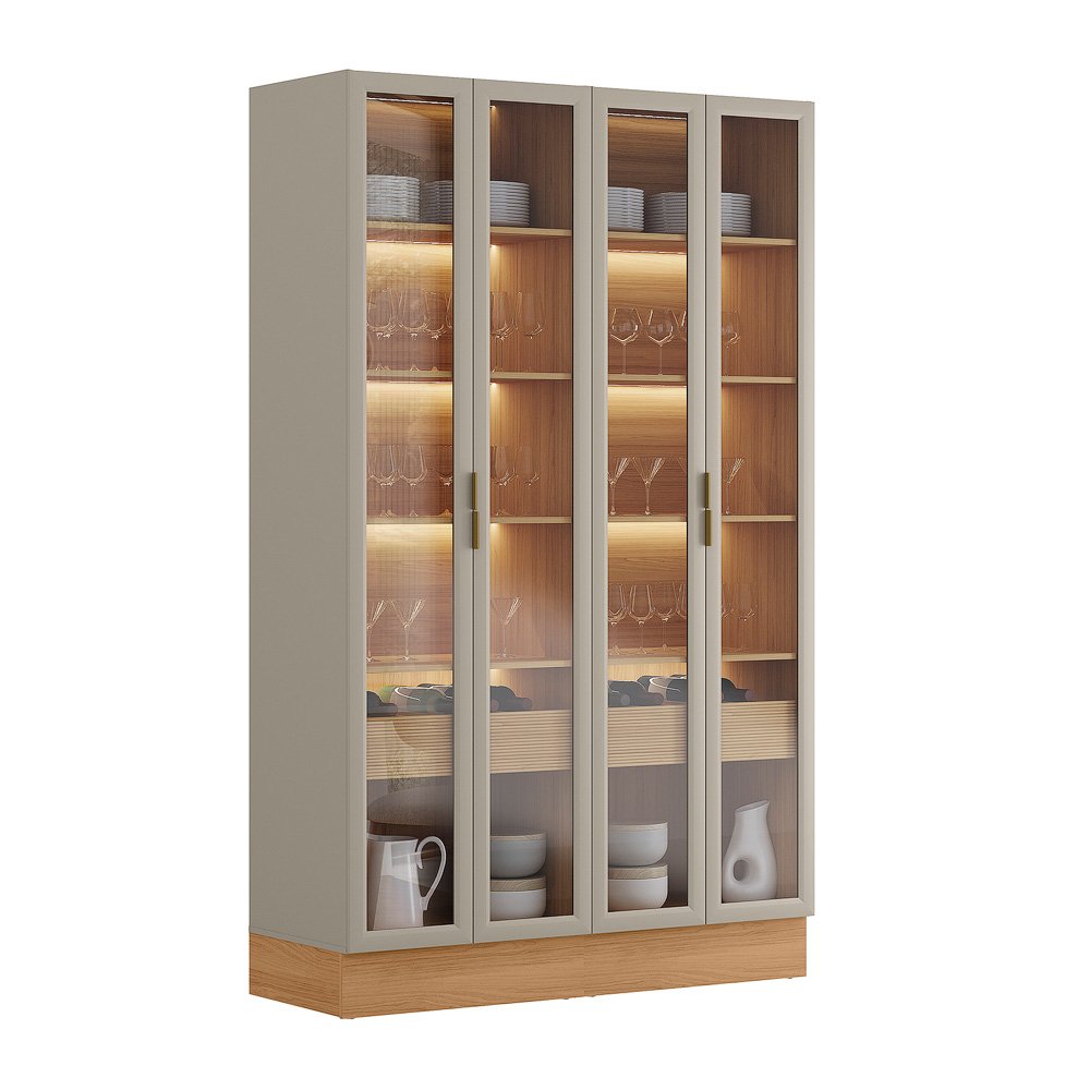 Cristaleira Dupla Allure (Kit com 2) Rodapé Simples Jequitibá/Gris Fosco - LINEA BRASIL - Imagem 3