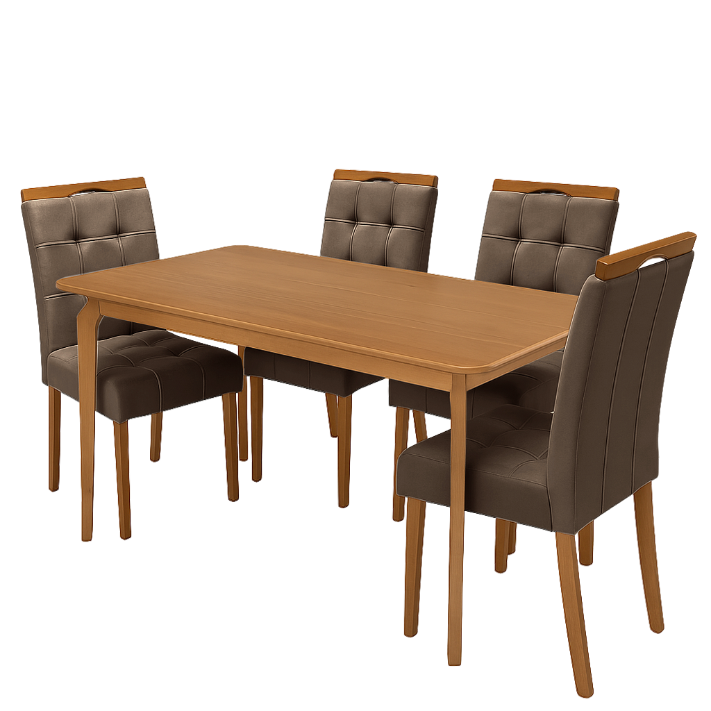 Mesa Alegra 120 Cinamomo com 4 Cadeiras Sophia Veludo Marrom – JCM MOVELARIA + WM DECOR - Imagem 3