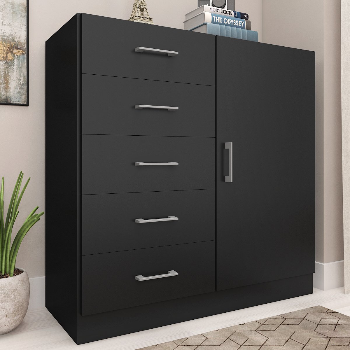 Cômoda 5 Gavetas com Sapateira Miami Preto - FELLICCI - Imagem 2