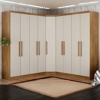 Guarda-Roupa Modulado Rizon 001(Dois Módulos 4 Portas + Um Módulo Canto Oblíquo) Cumaru/Fendi - NOVO HORIZONTE