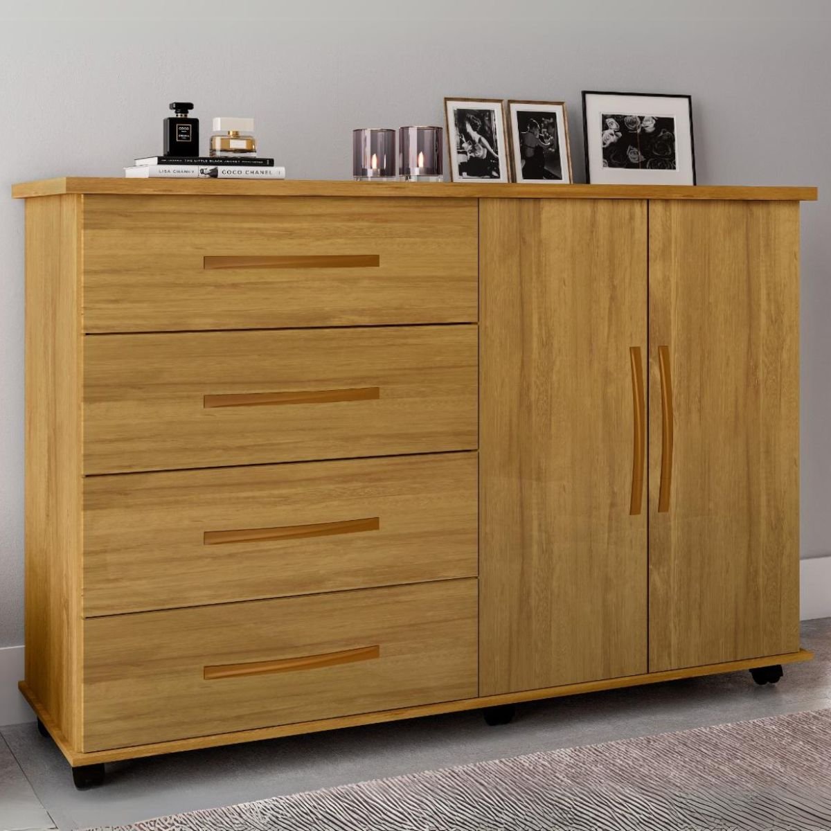 Cômoda 4 Gavetas com Sapateira Dupla Bali Mel - MÓVEIS PRIMUS