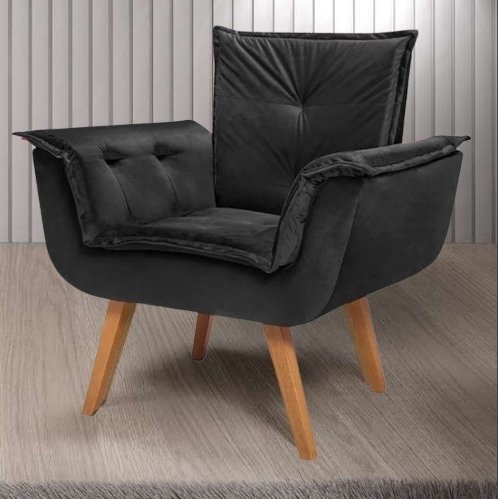 Poltrona Fixa Canadá/Opala Veludo Preto – JP ESTOFADOS - Imagem 2