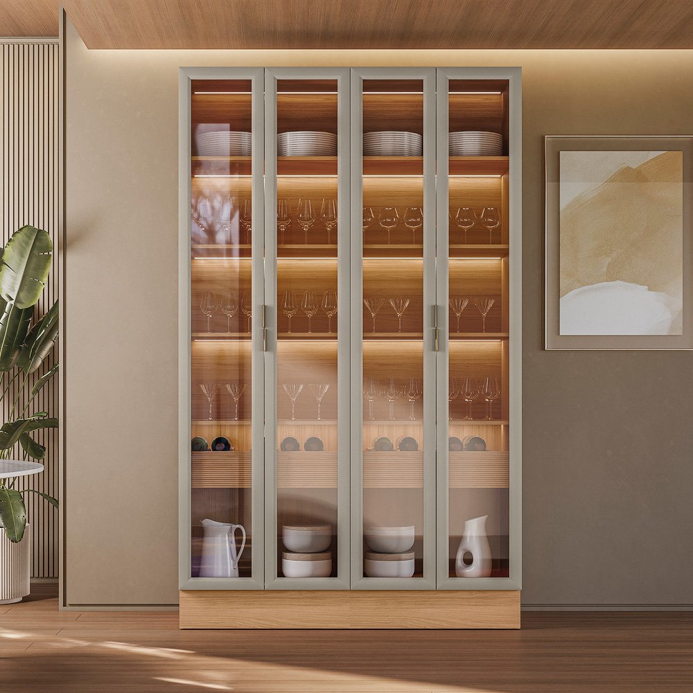 Cristaleira Dupla Allure (Kit com 2) Rodapé Simples Jequitibá/Gris Fosco - LINEA BRASIL - Imagem 2