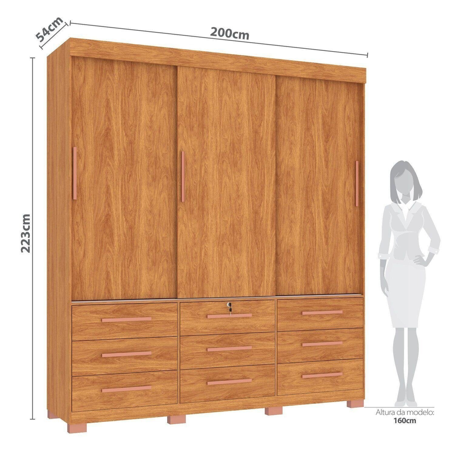 Guarda-Roupa 3 Portas Toronto RP1930 2,00 m Cinamomo/Off White/Cinamomo - FELLICCI - Imagem 6