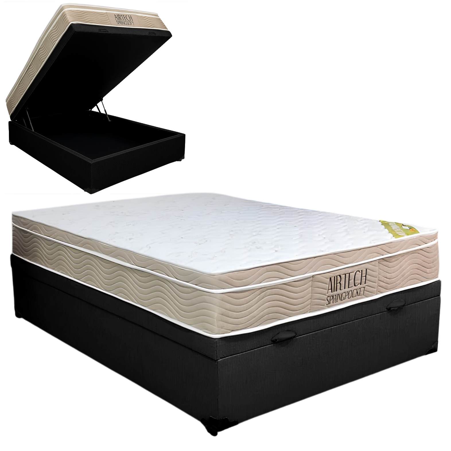 Colchão Casal Airtech Springpocket + Base Box Baú Corino Preto – ORTOBOM + BIOSTAR - Imagem 2