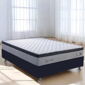 Colchão Casal Qatar D28 + Base Box Simples Corino Preto – DESIGN COLCHÕES + BIOSTAR