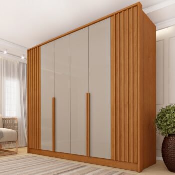 Guarda-Roupa 6 Portas Guarani/Chade Ripado 2,44m Cinamono/Off White - TCIL