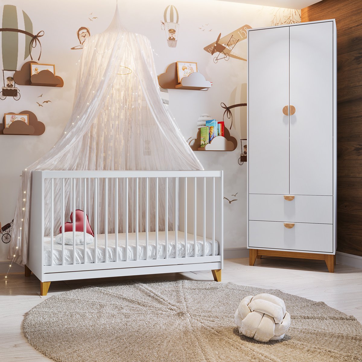 Guarda-Roupa 2 Portas + Berço Americano Magia Branco - BATROL MÓVEIS