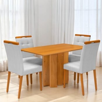 Mesa Recife 120 Cinamono Laminado com 4 Cadeiras Sophia Linho Cinza Prata 206 – CEL MÓVEIS + WM DECOR