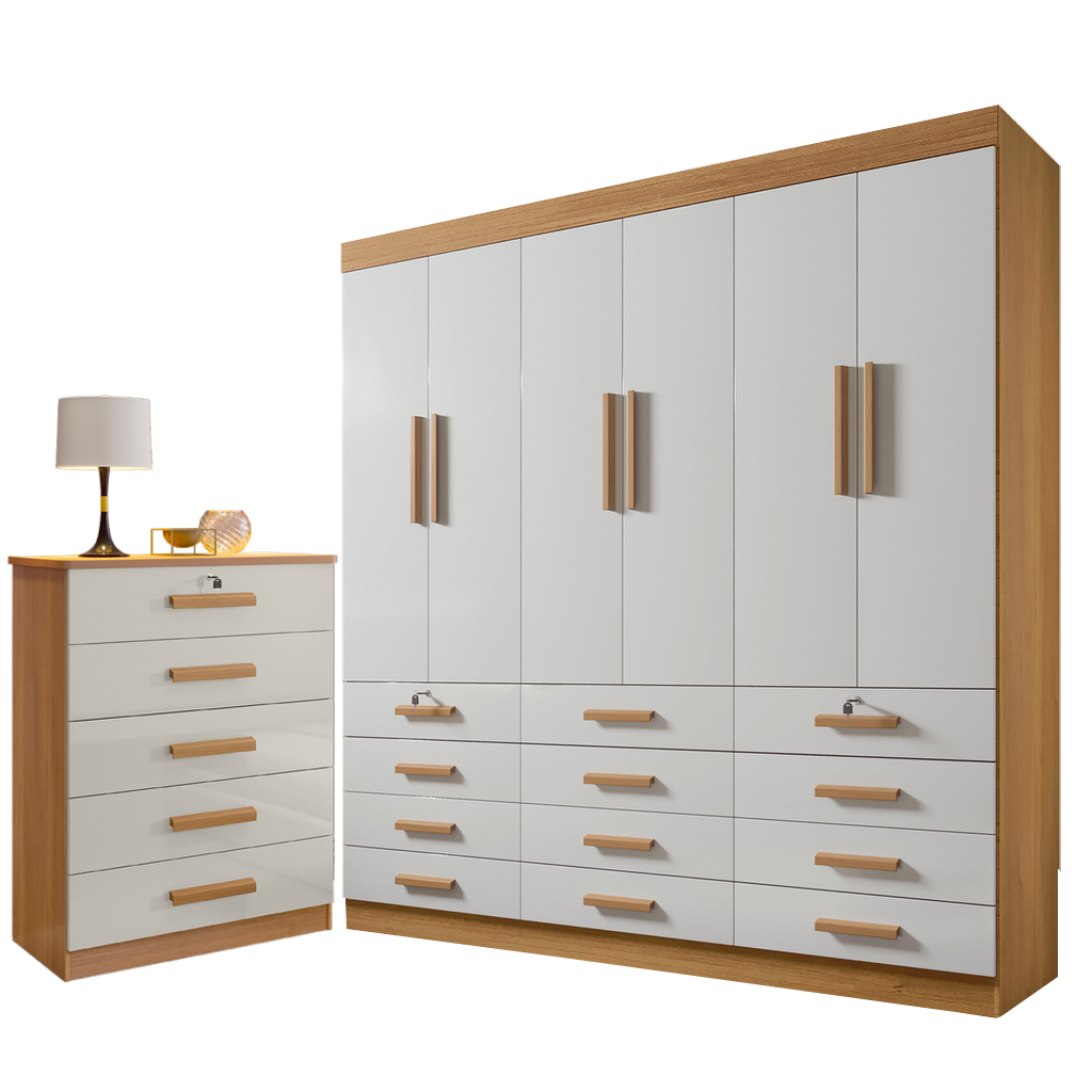 Guarda-Roupa 6 Portas Mônaco + Cômoda Ipanema Cinamono/Off White – D’DORO MÓVEIS - Imagem 2