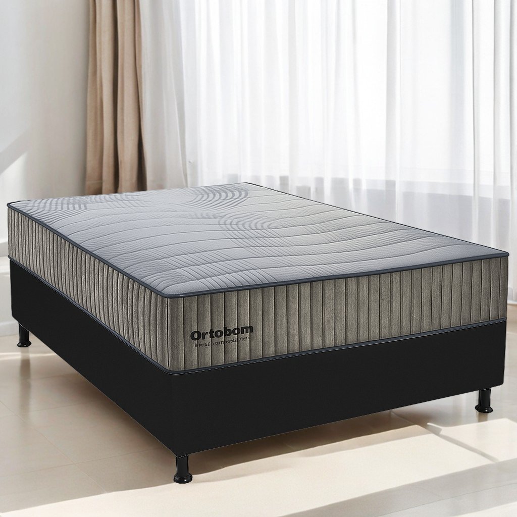 Colchão Casal Exclusive Foam D33 + Base Box Simples Corino Preto – ORTOBOM + BIOSTAR