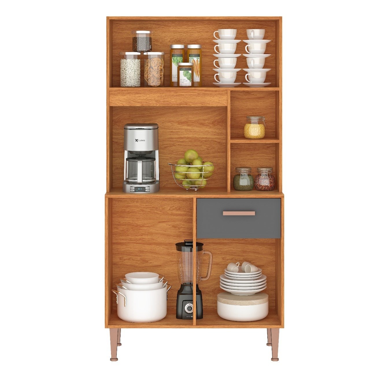 Kit Cozinha Dália C211 0,90 m Cinamomo/Grafite - FELLICCI - Imagem 2