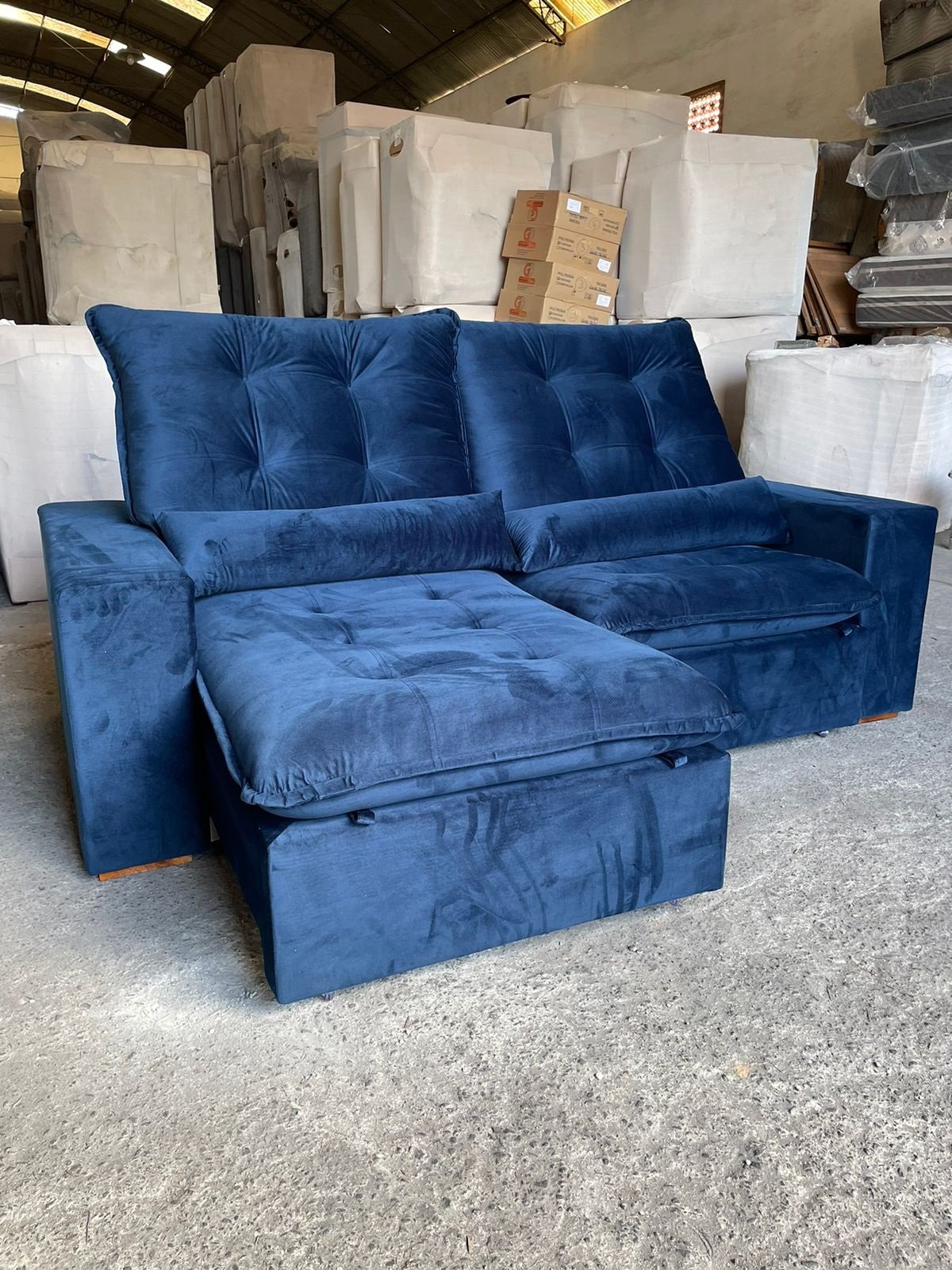 Sofá Retrátil e Reclinável Malu 2,10 m Azul - D'VITRINE ESTOFADOS(PROMOÇÃO) - Imagem 5