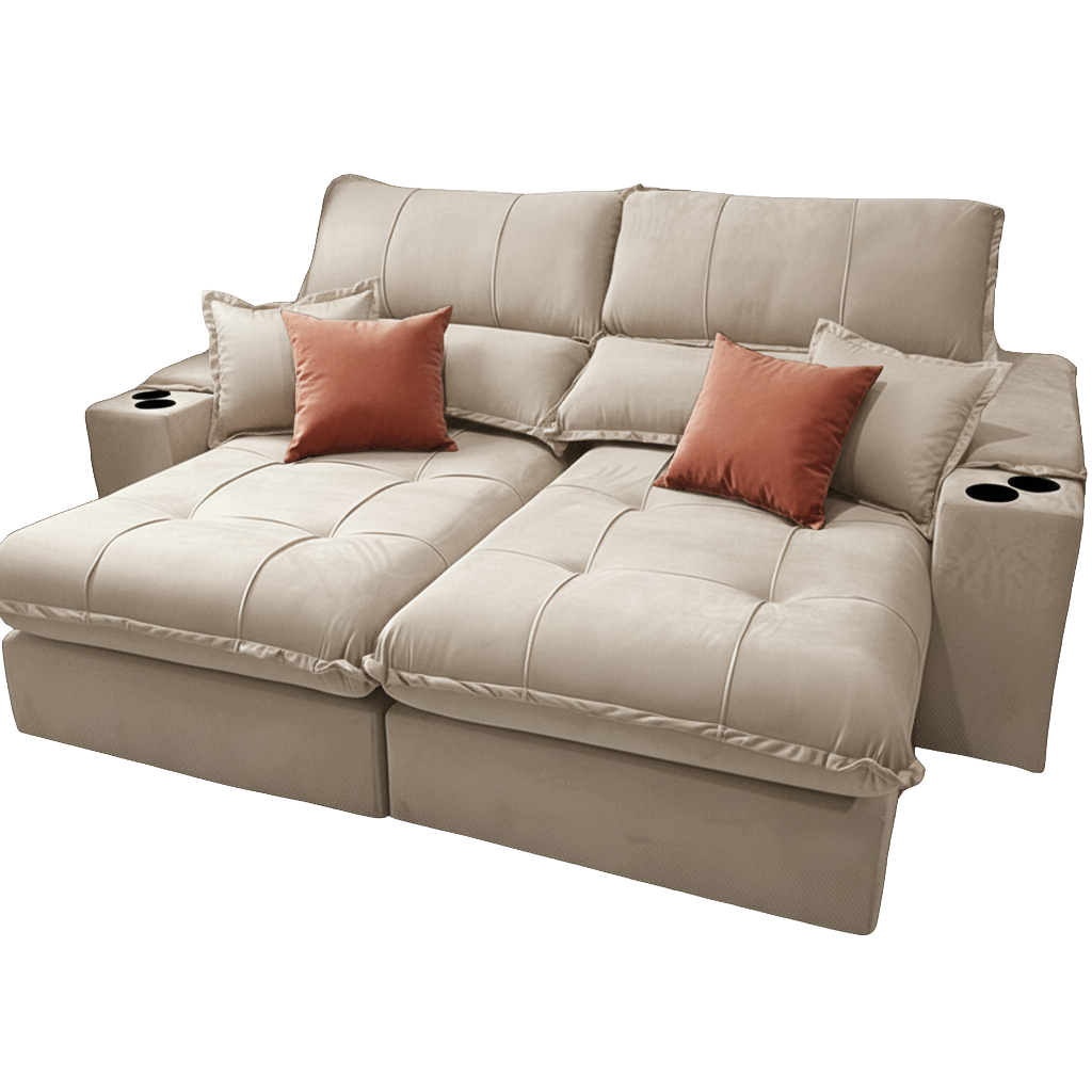 Sofá Retrátil e Reclinável Afrodite Slim 2,90 m Veludo Bege 106 – ZARAT ESTOFADOS - Imagem 3