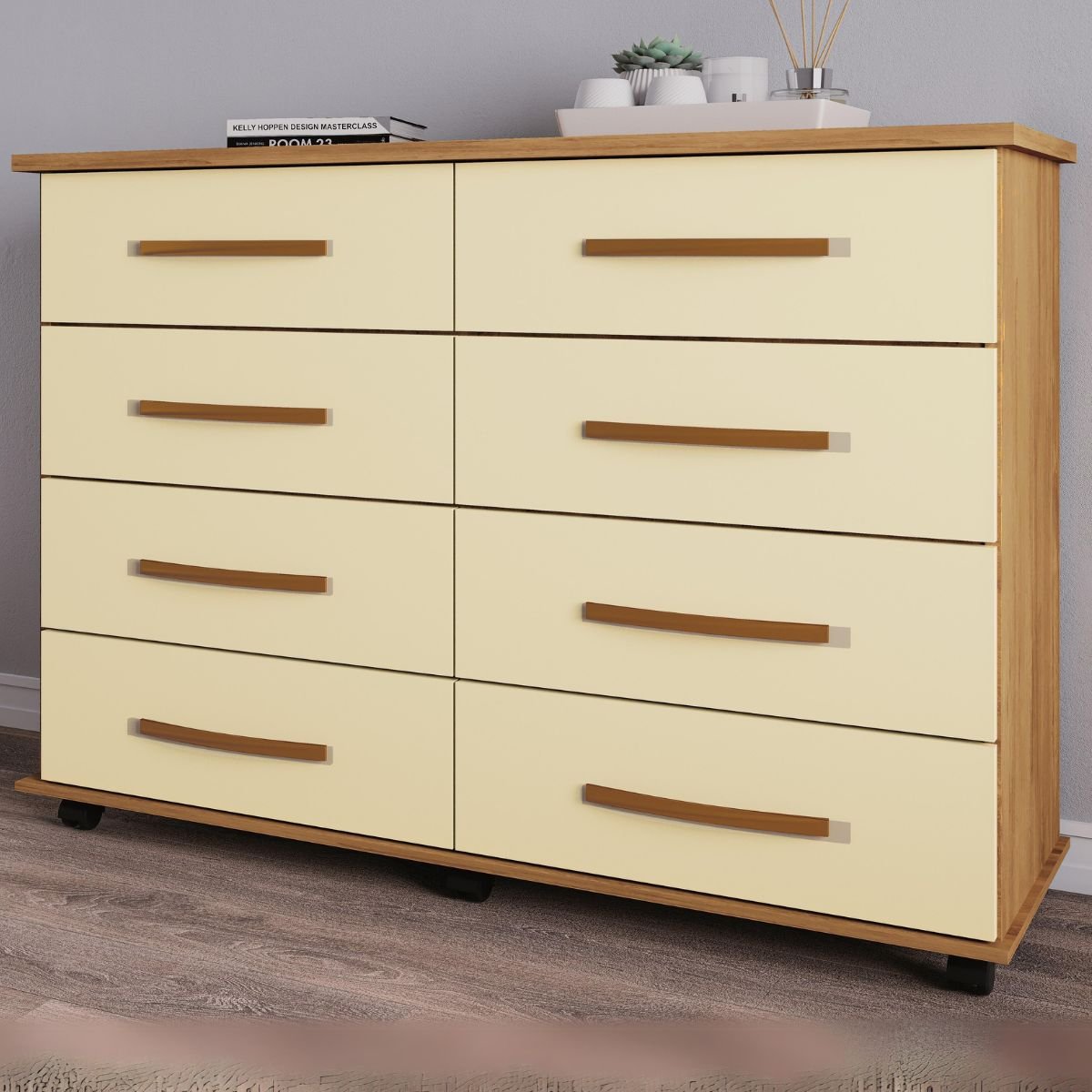 Cômoda 8 Gavetas Jade Mel/Pérola - MÓVEIS PRIMUS