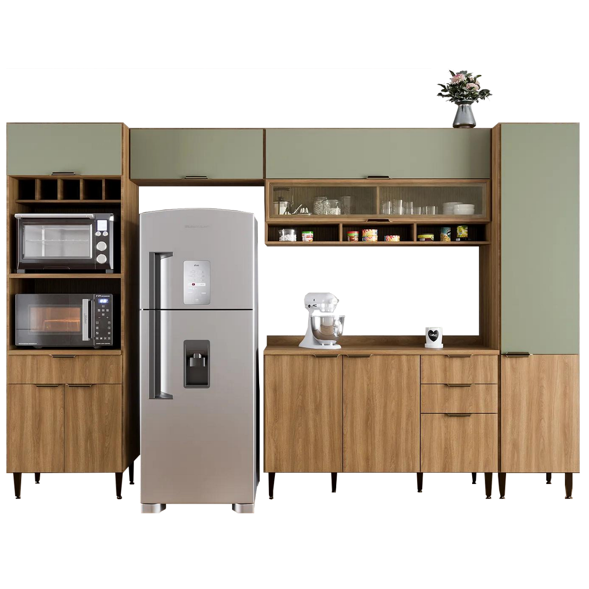 Cozinha 5 Peças Paris Nogal Manchester/Verde Matte - BATROL MÓVEIS - Imagem 2