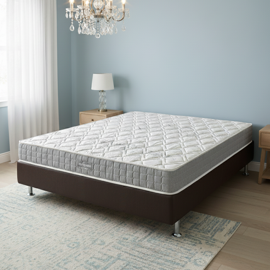 Colchão Casal Orthosono D33 + Base Box Simples Corino Marrom – ANJOS COLCHÕES + BIOSTAR