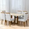 Mesa Atlas Mel/Off White Canto Copo 160×80 com 6 Cadeiras Sophia Linho Cinza Prata 206 – ART ASSENTOS + WM DECOR